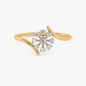 Delicate Floral Yellow Gold Diamond Ring in 22k